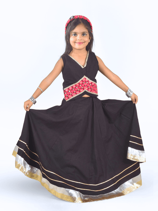 Black & Pink Embroidered Lehenga Choli Set