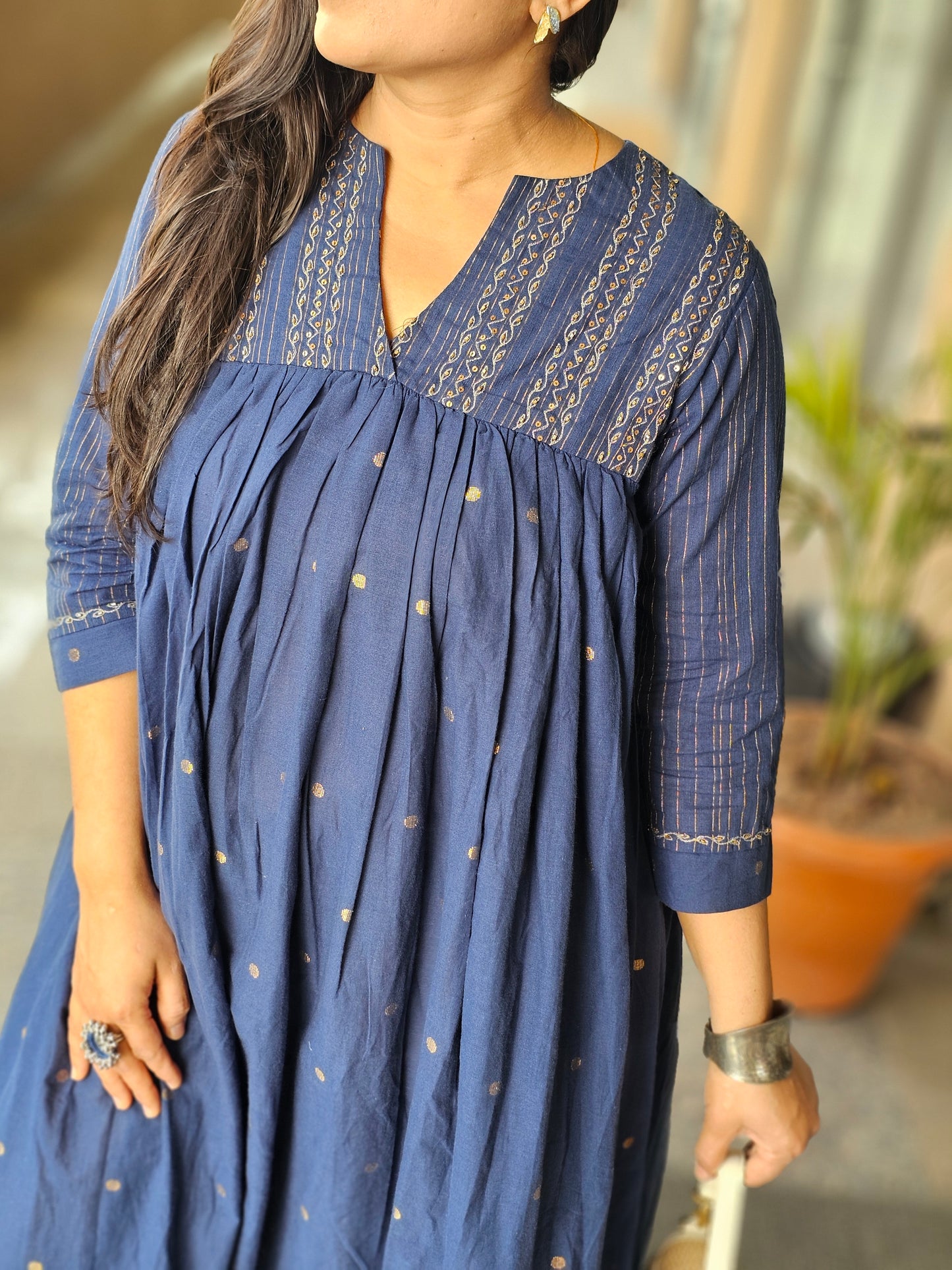 Breezy Indigo Gathered Fusion Dress