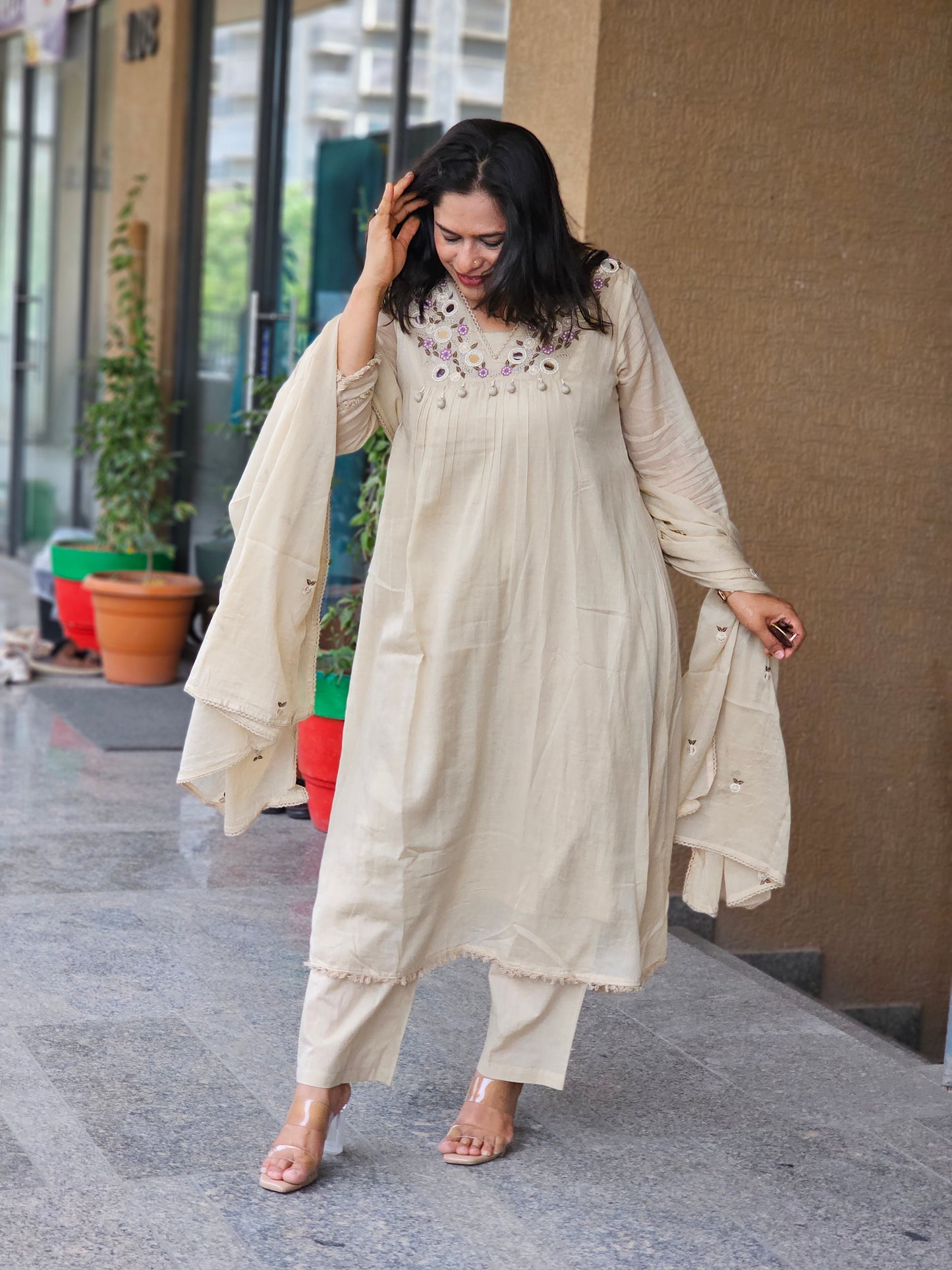 Cream Royale Embroidered Suit Set
