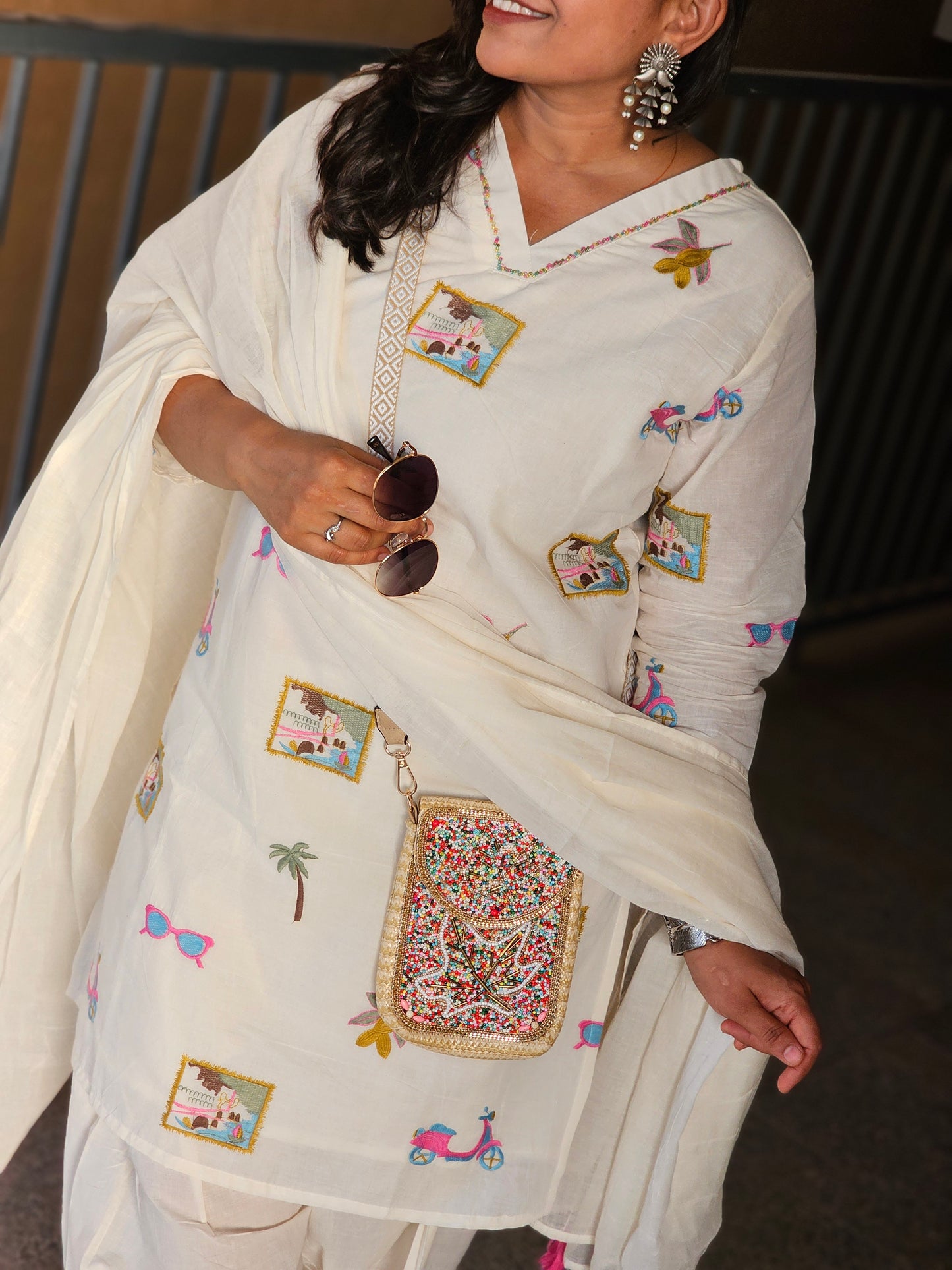 Wanderlust Off-White Motif Kurta Set