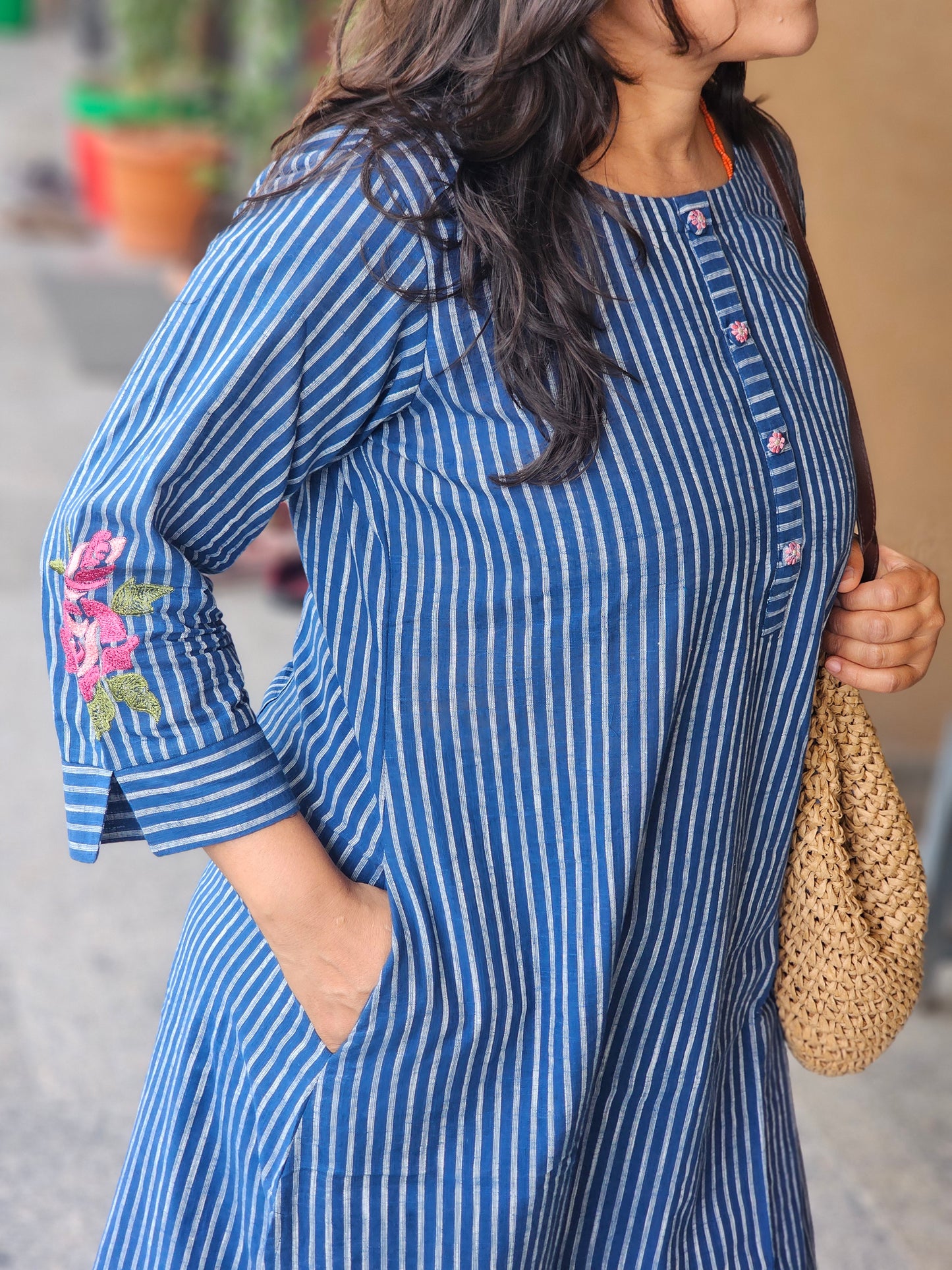 Indigo Mist Floral Embroidered Kurta Set