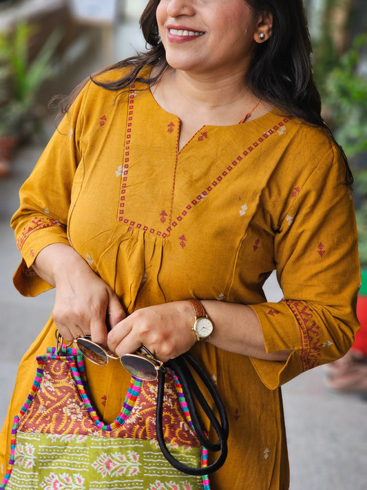 Mustard Bloom Cotton Kurta Set