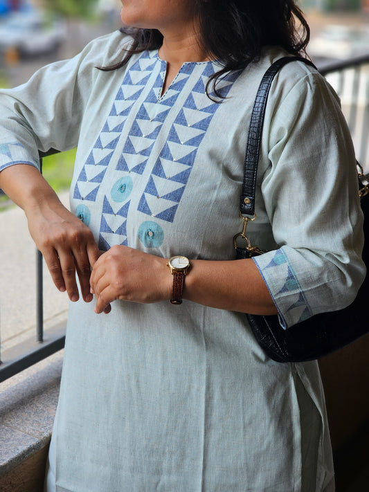 Pastel Blue Geometric Kurta-Pent Set