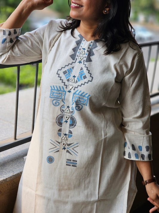 Off-White Printed Kurta-Pent Set