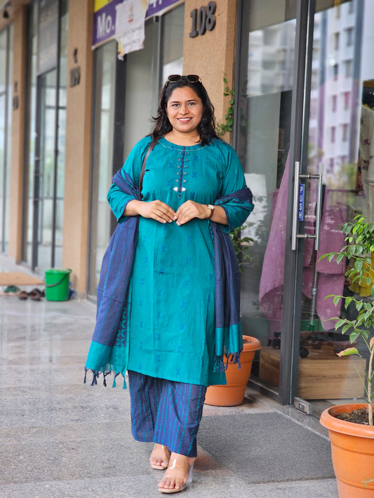 Teal & Indigo Duppata Suit Set