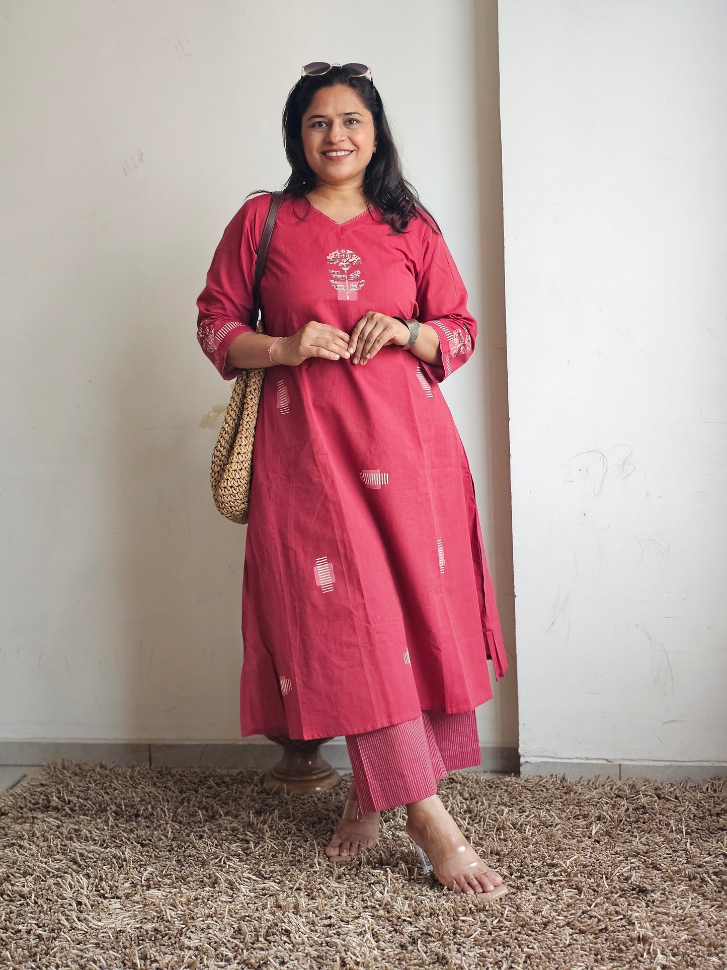 Red Block-Printed Kurta-Plazo Set