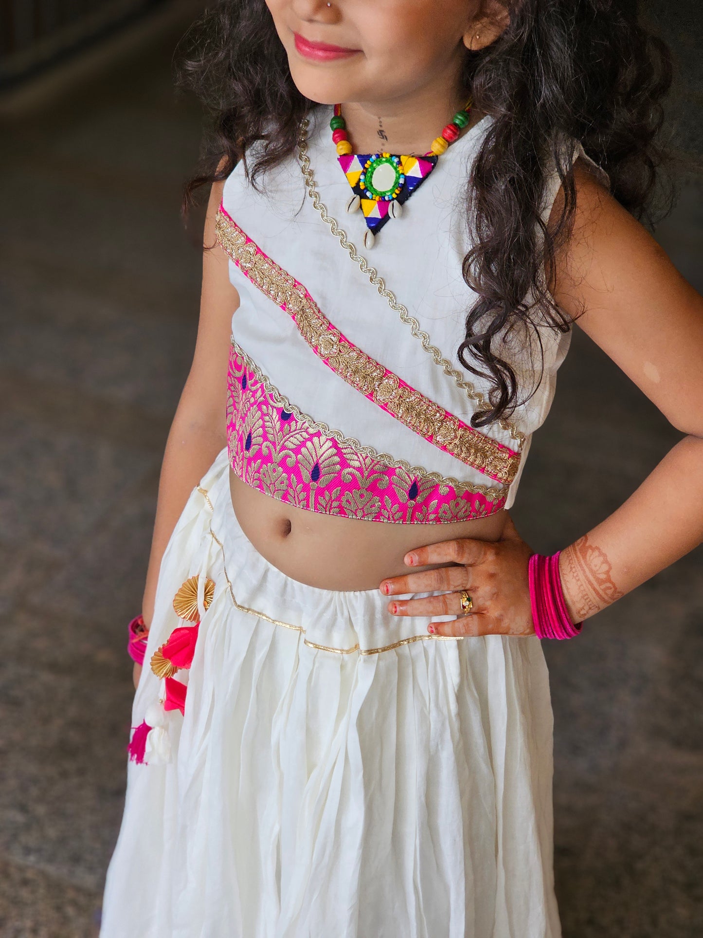 Off-White Embroidered Chaniya Choli Set