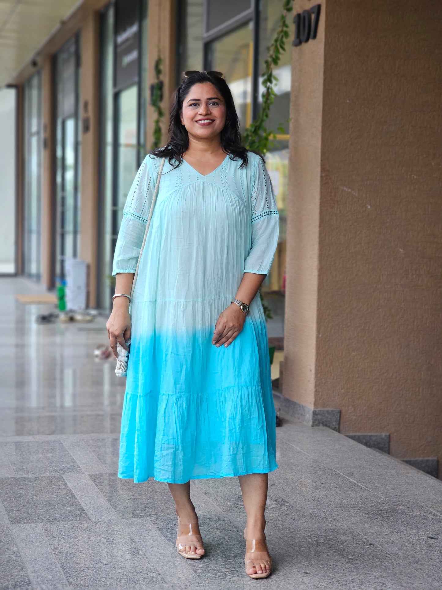 Sky Blue Tiered Dress