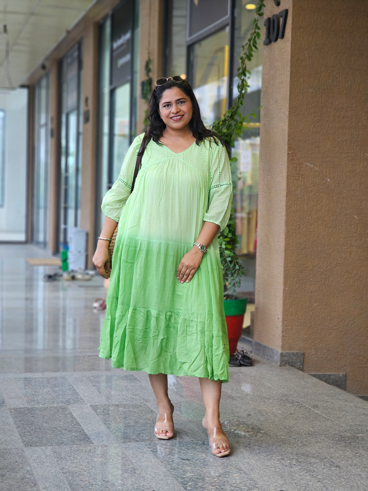 Lime Gradient Tiered Dress