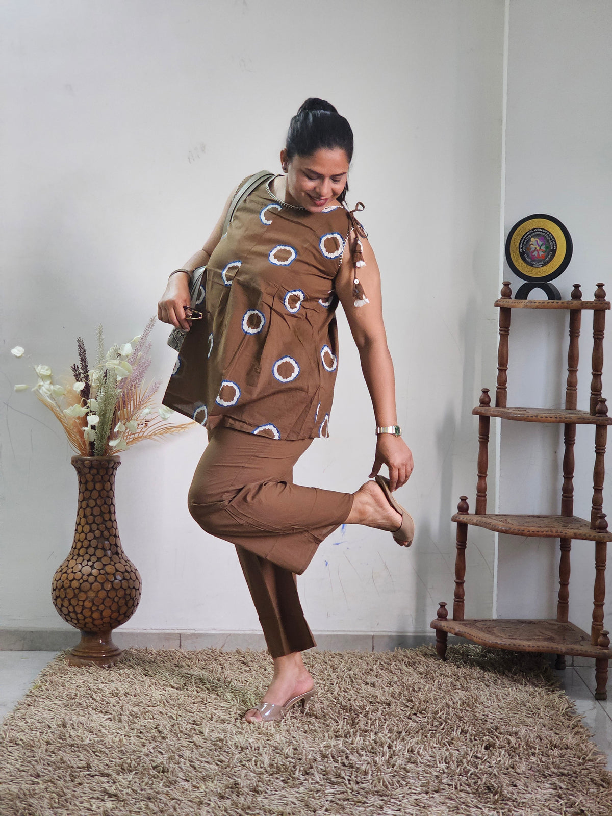 Brown Tie-Dye Printed Cotton Co-ord Set