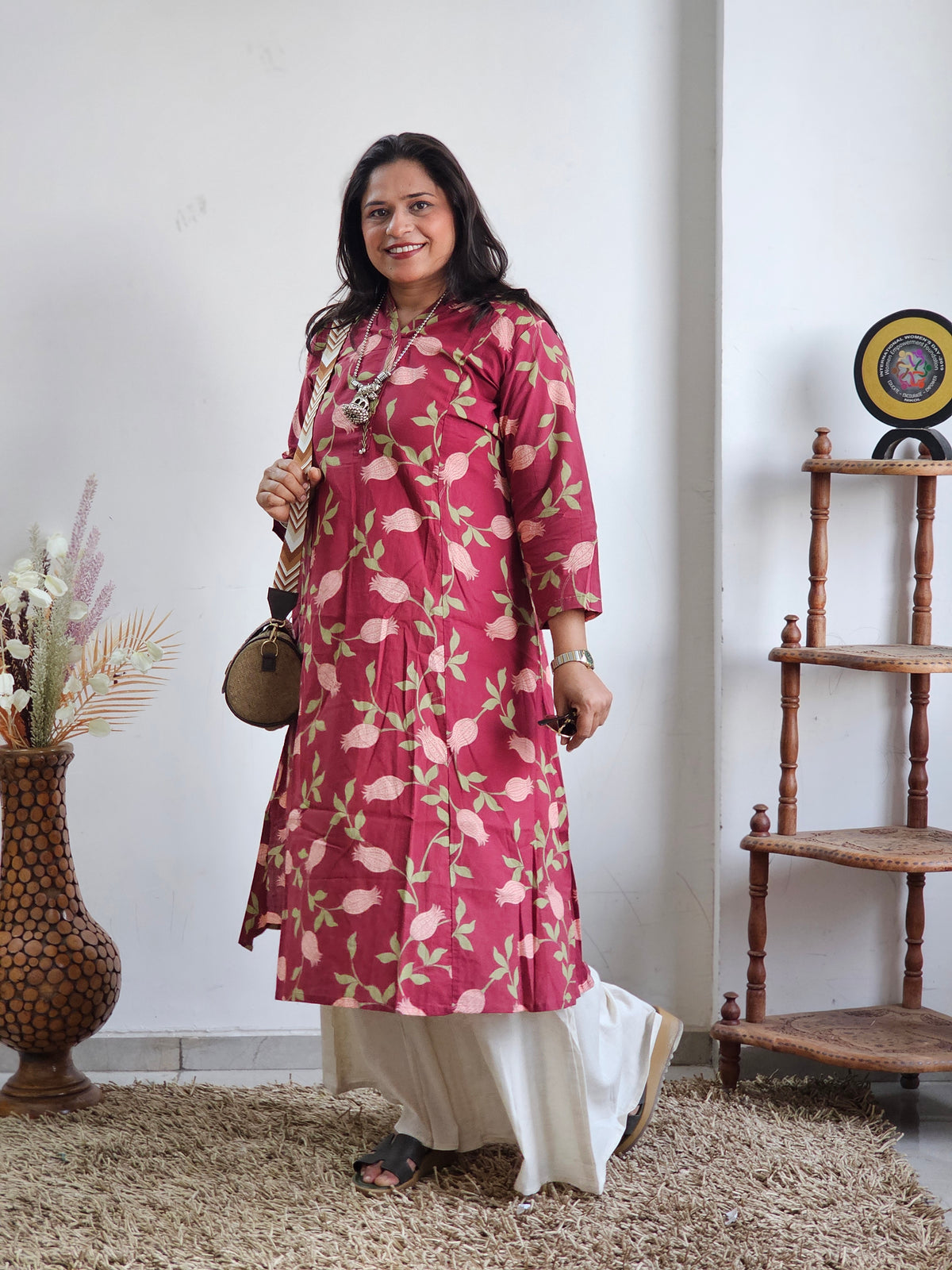 Maroon Floral Block Print Only Kurti