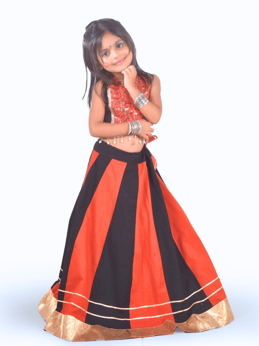 Orange & Black Lehenga Choli Set