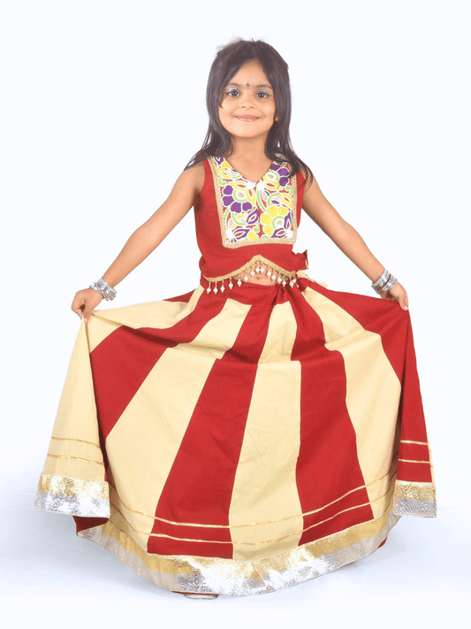 Maroon & Cream Embroidered Lehenga Choli Set