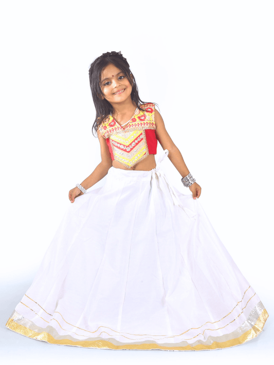 Red & Yellow Embroidered Kids Lehenga Choli Set