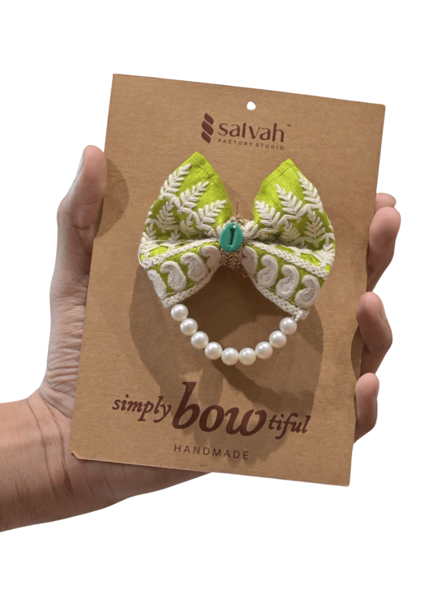 Lime Green Embroidered Hair Bow