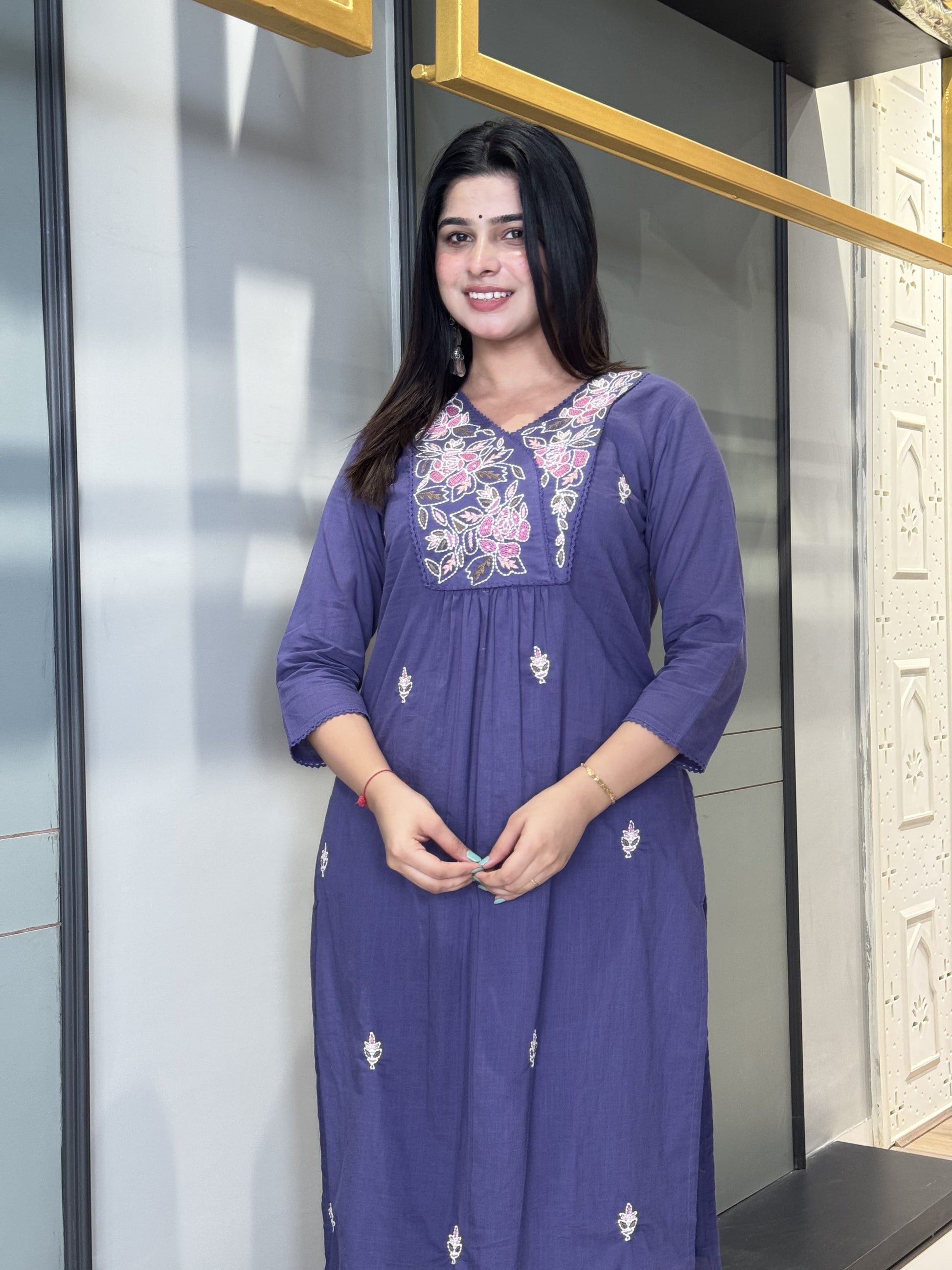Royal Purple Embroidered Kurti Set – Grace with Every Stitch