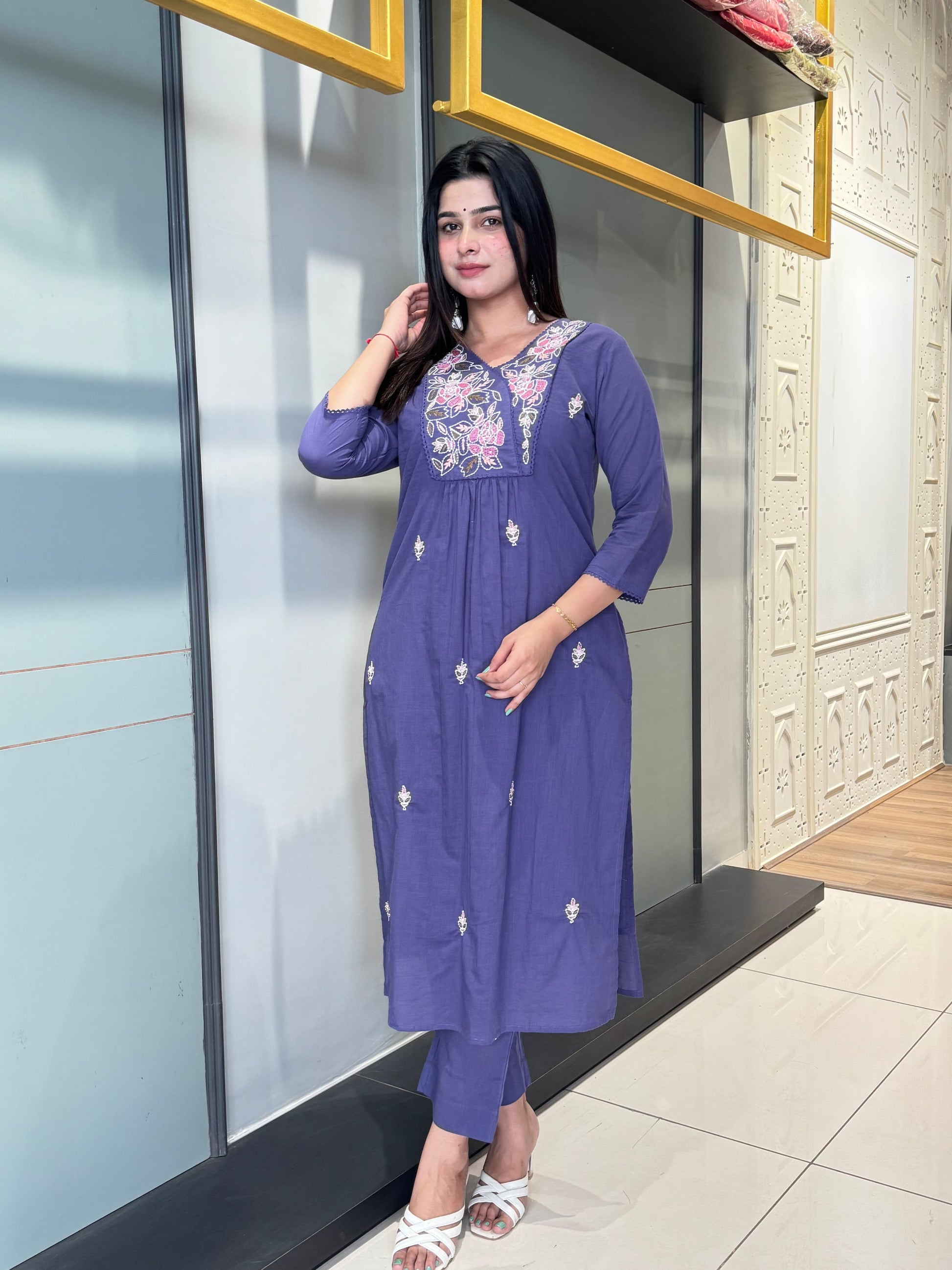 Royal Purple Embroidered Kurti Set – Grace with Every Stitch