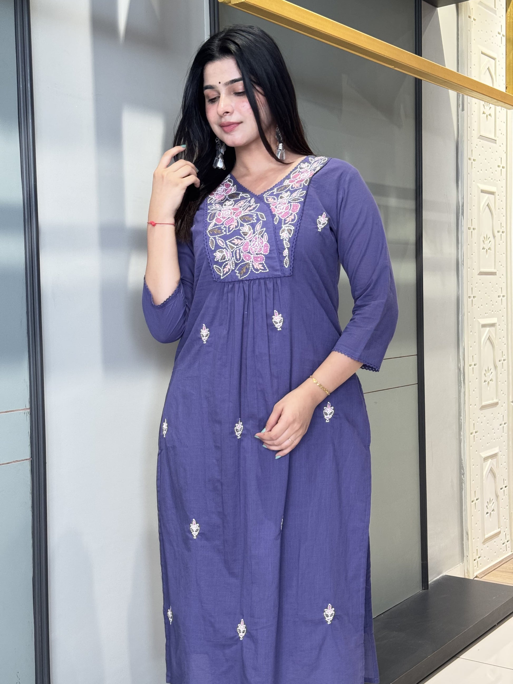 Royal Purple Embroidered Kurti Set – Grace with Every Stitch