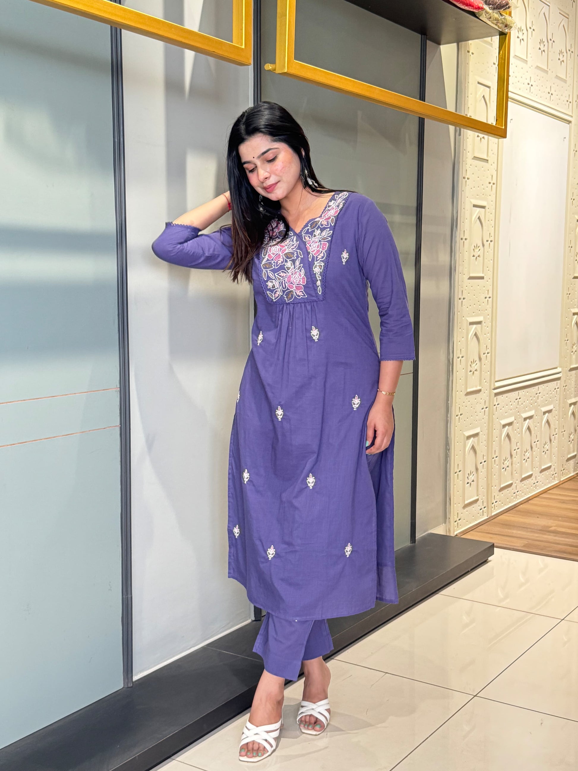 Royal Purple Embroidered Kurti Set – Grace with Every Stitch