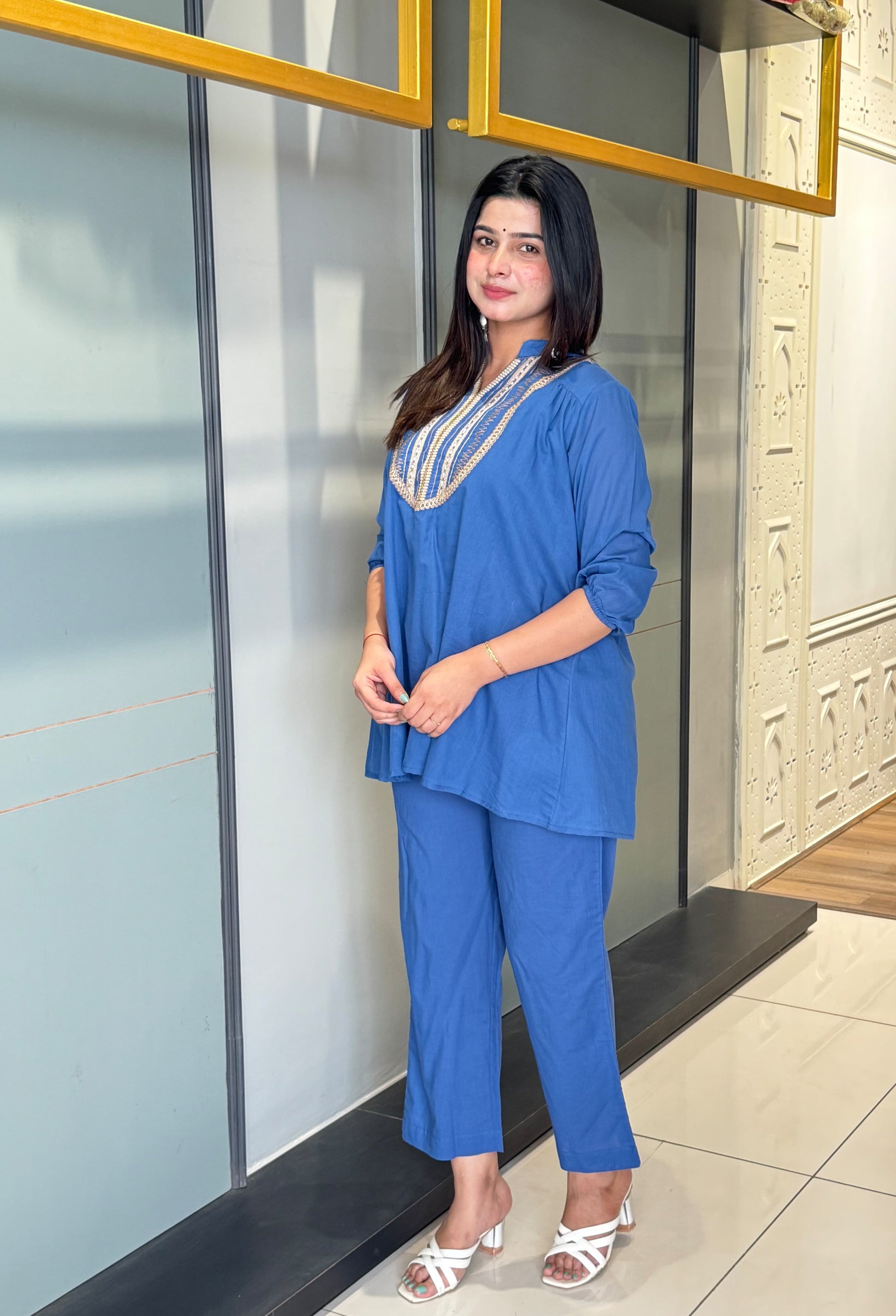 Royal Blue Embroidered Co-ord Set