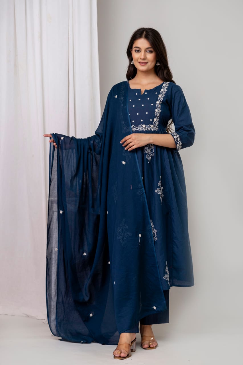 Midnight Blue Embroidered Kurta Set