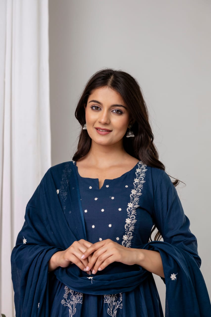 Midnight Blue Embroidered Kurta Set