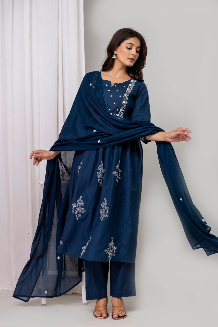 Midnight Blue Embroidered Kurta Set