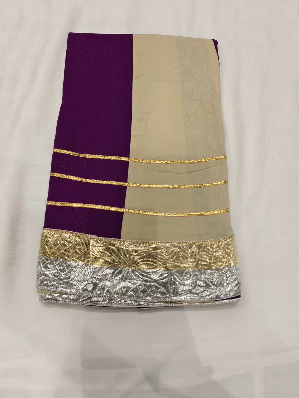 Purple & Cream Embroidered Lehenga Choli Set