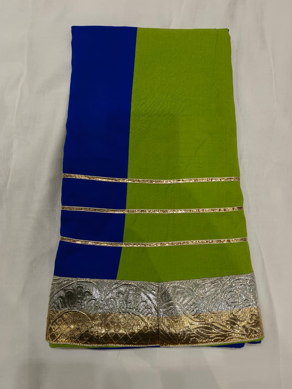 Lime Green & Royal Blue Embroidered Lehenga Choli