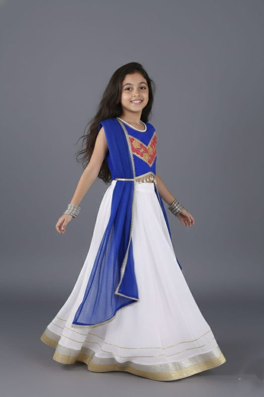 Royal Blue & White Embroidered Lehenga Choli Set
