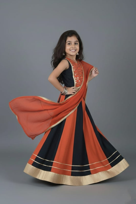 Orange & Black Lehenga Choli Set