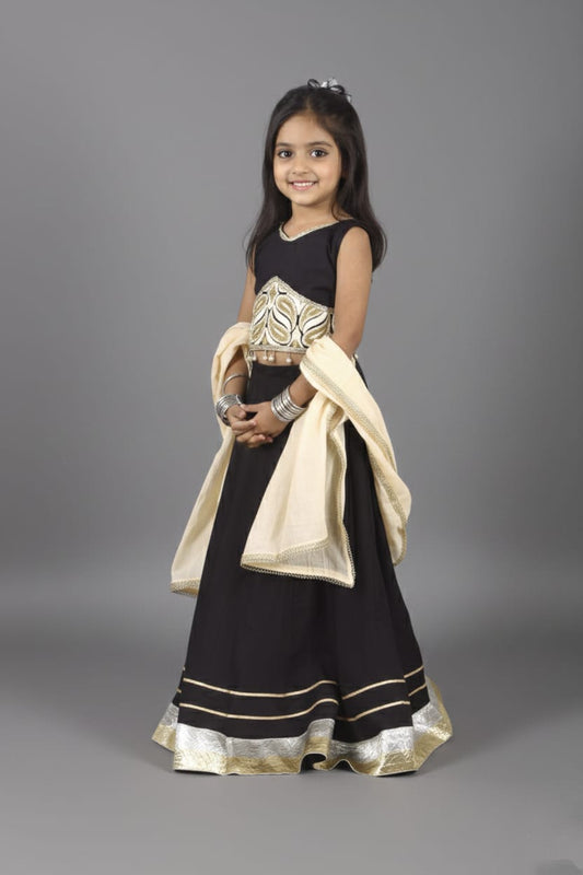 Black & Gold Embroidered Partywear Lehenga Choli Set