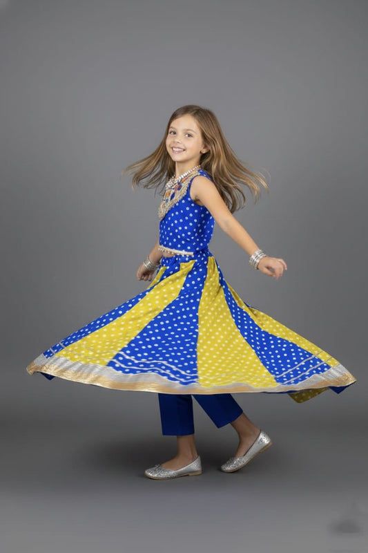 Blue & Yellow Bandhani Lehenga Choli