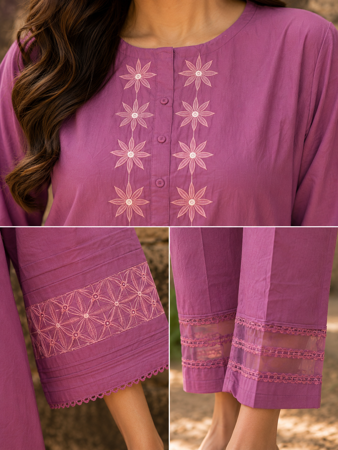 Lavender Floral Embroidered Co-Ord Set