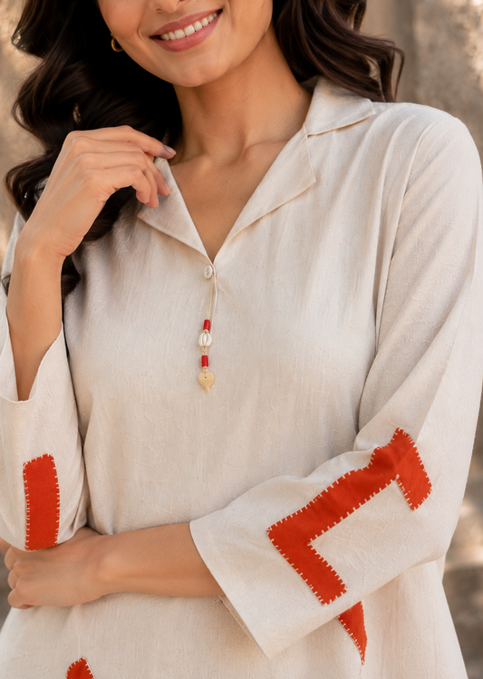 Ivory Geometric Appliqué Cotton Co-Ord Set