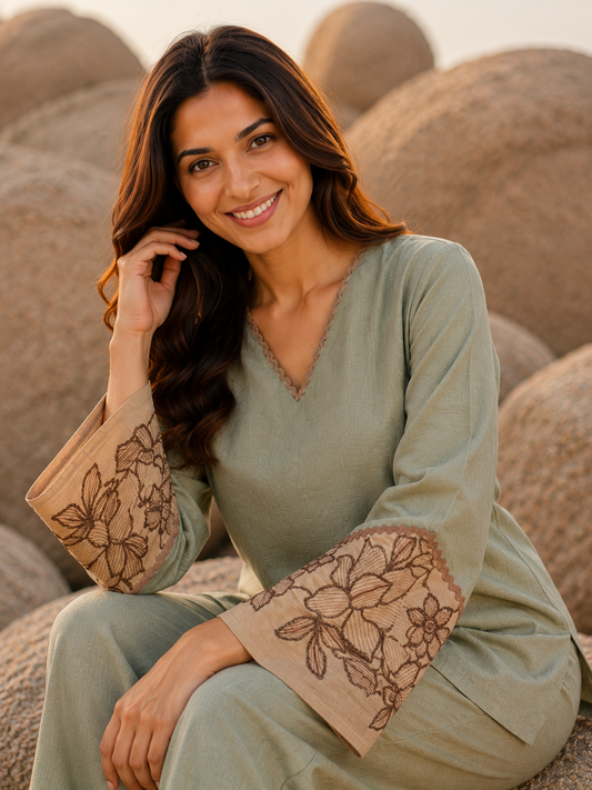 Sage Elegance Embroidered Co-Ord Set