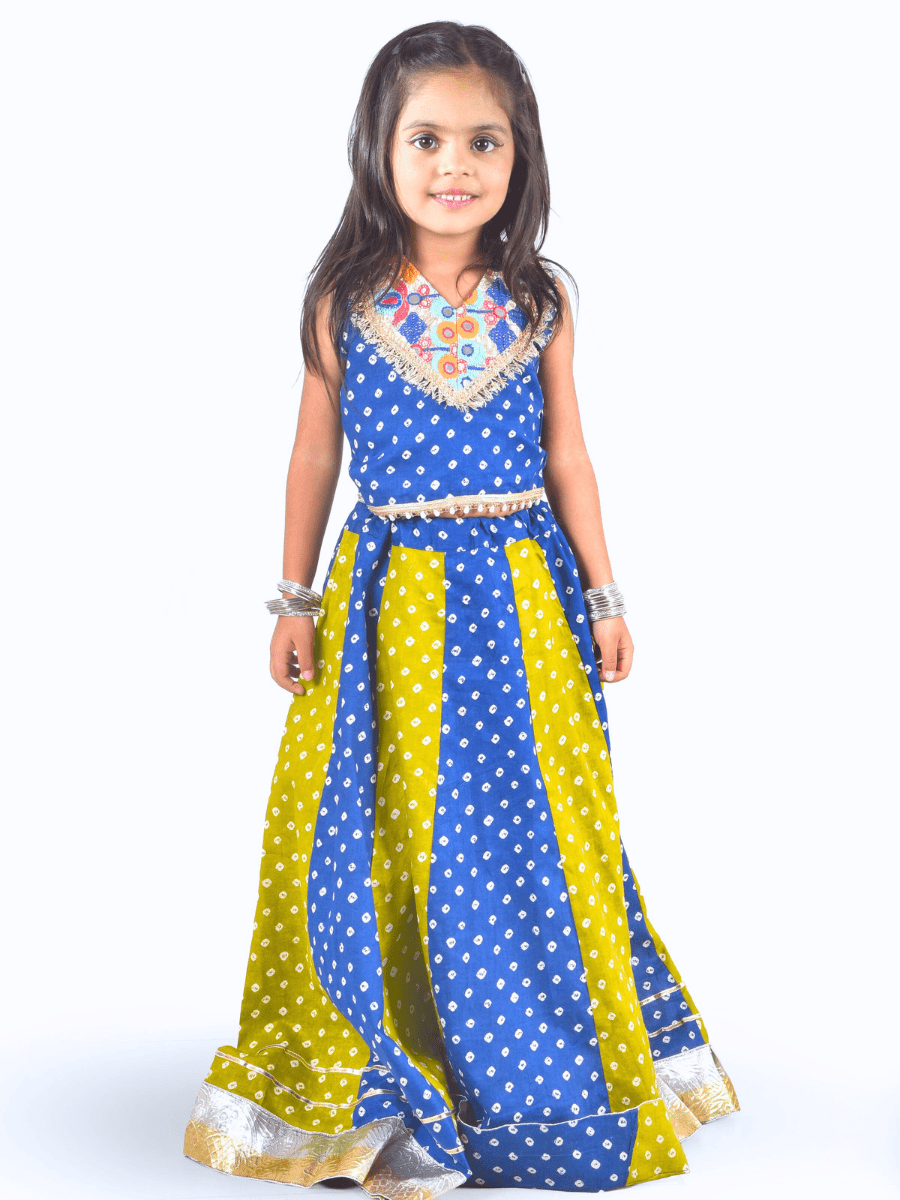 Blue & Yellow Bandhani Lehenga Choli
