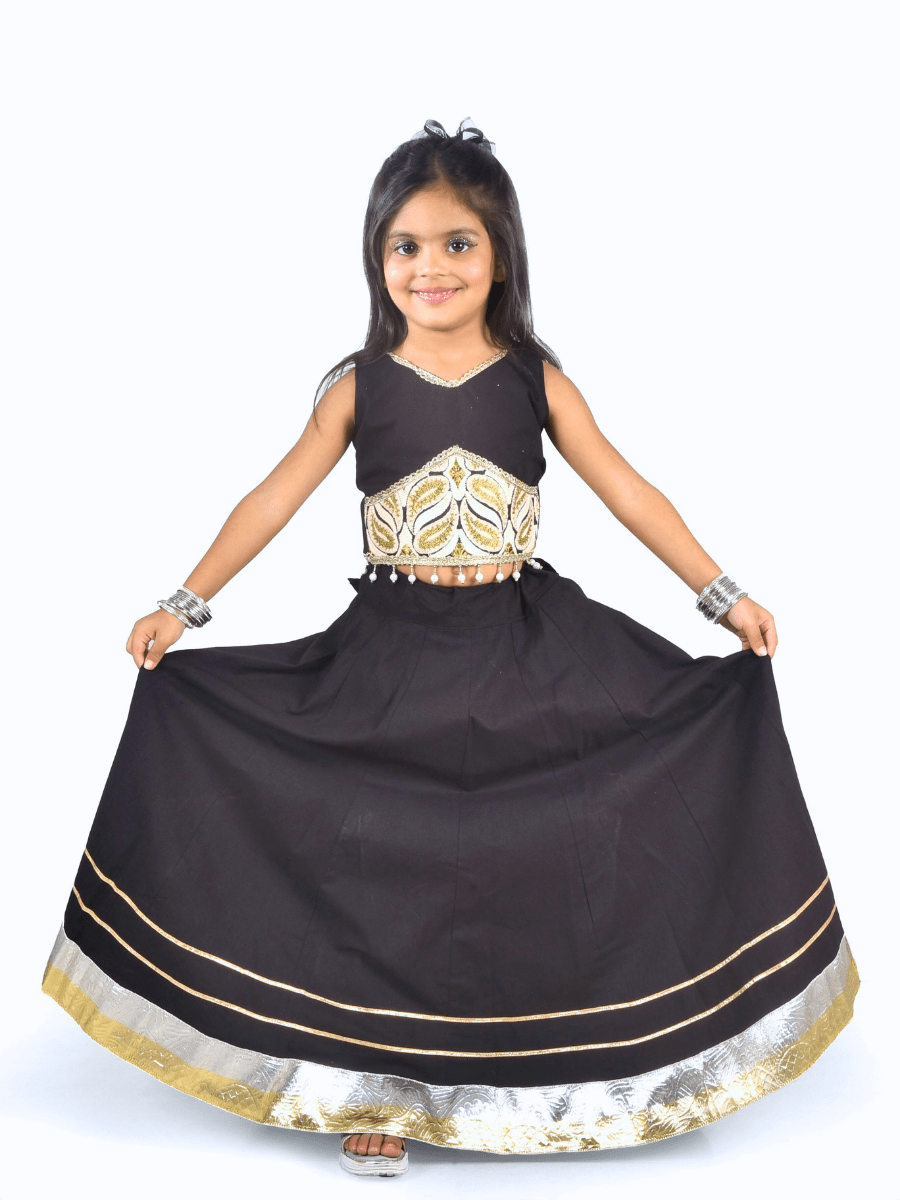 Black & Gold Embroidered Partywear Lehenga Choli Set