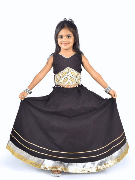 Black & Gold Embroidered Partywear Lehenga Choli Set