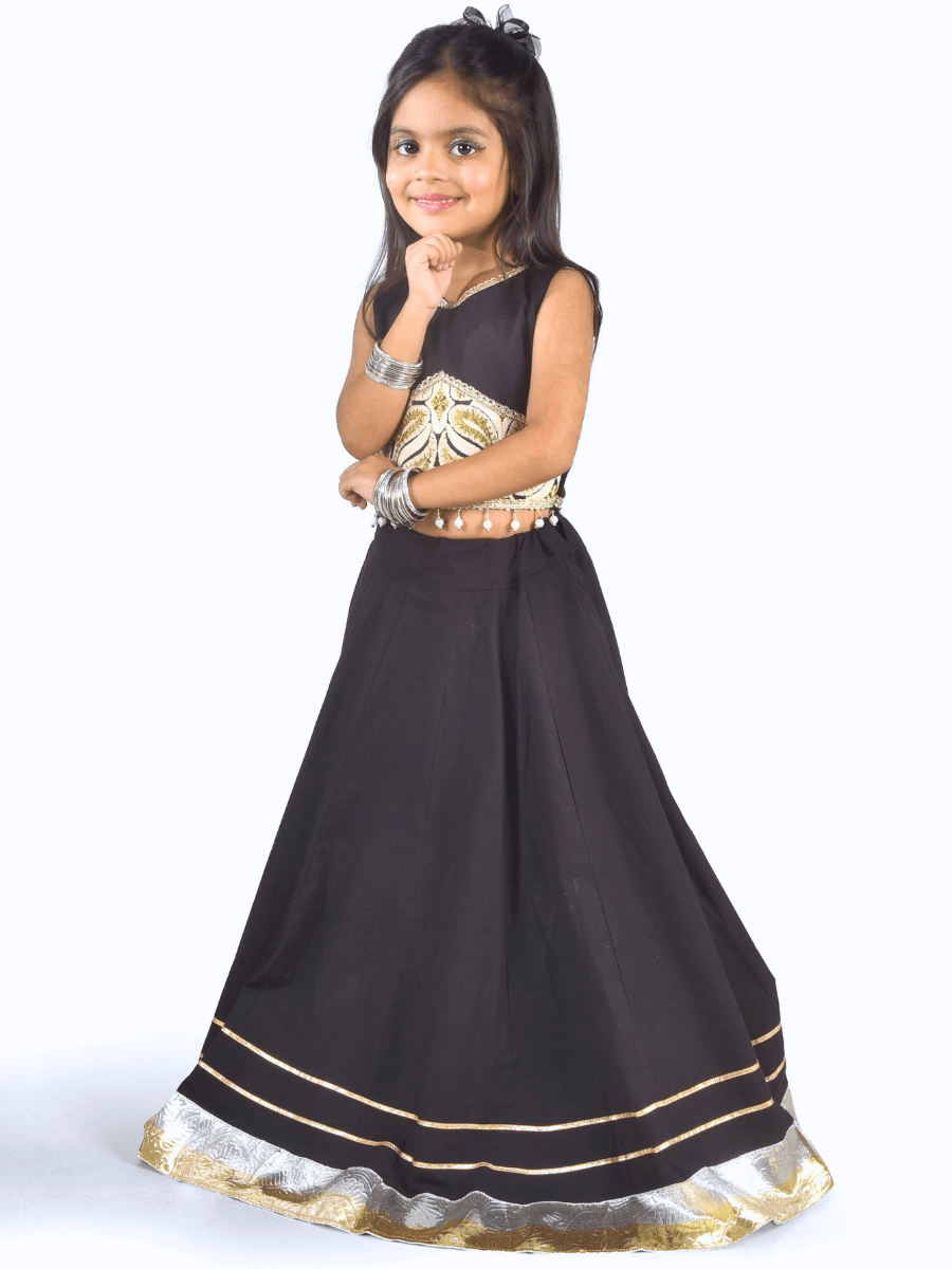 Black & Gold Embroidered Partywear Lehenga Choli Set