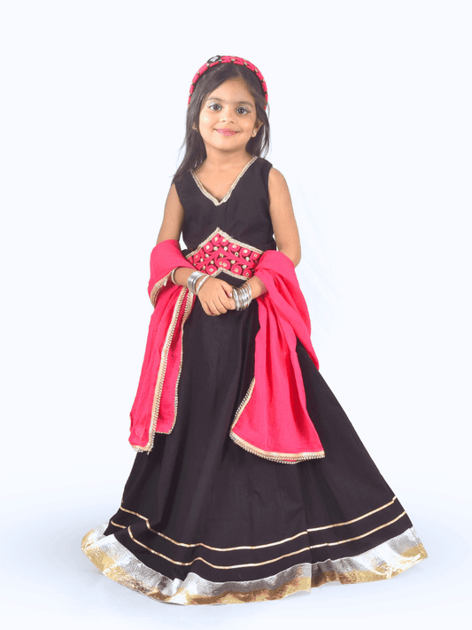 Black & Pink Embroidered Lehenga Choli Set