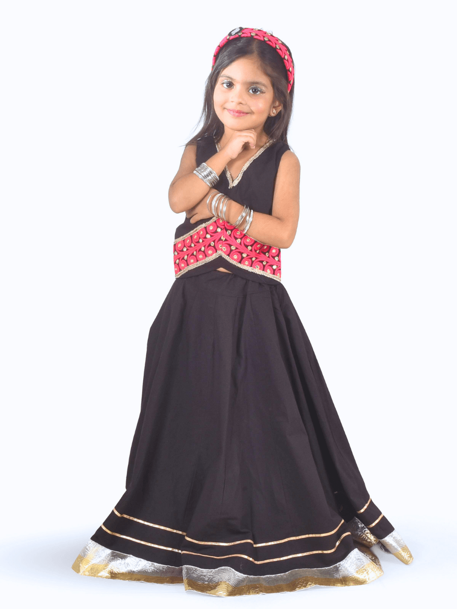 Black & Pink Embroidered Lehenga Choli Set