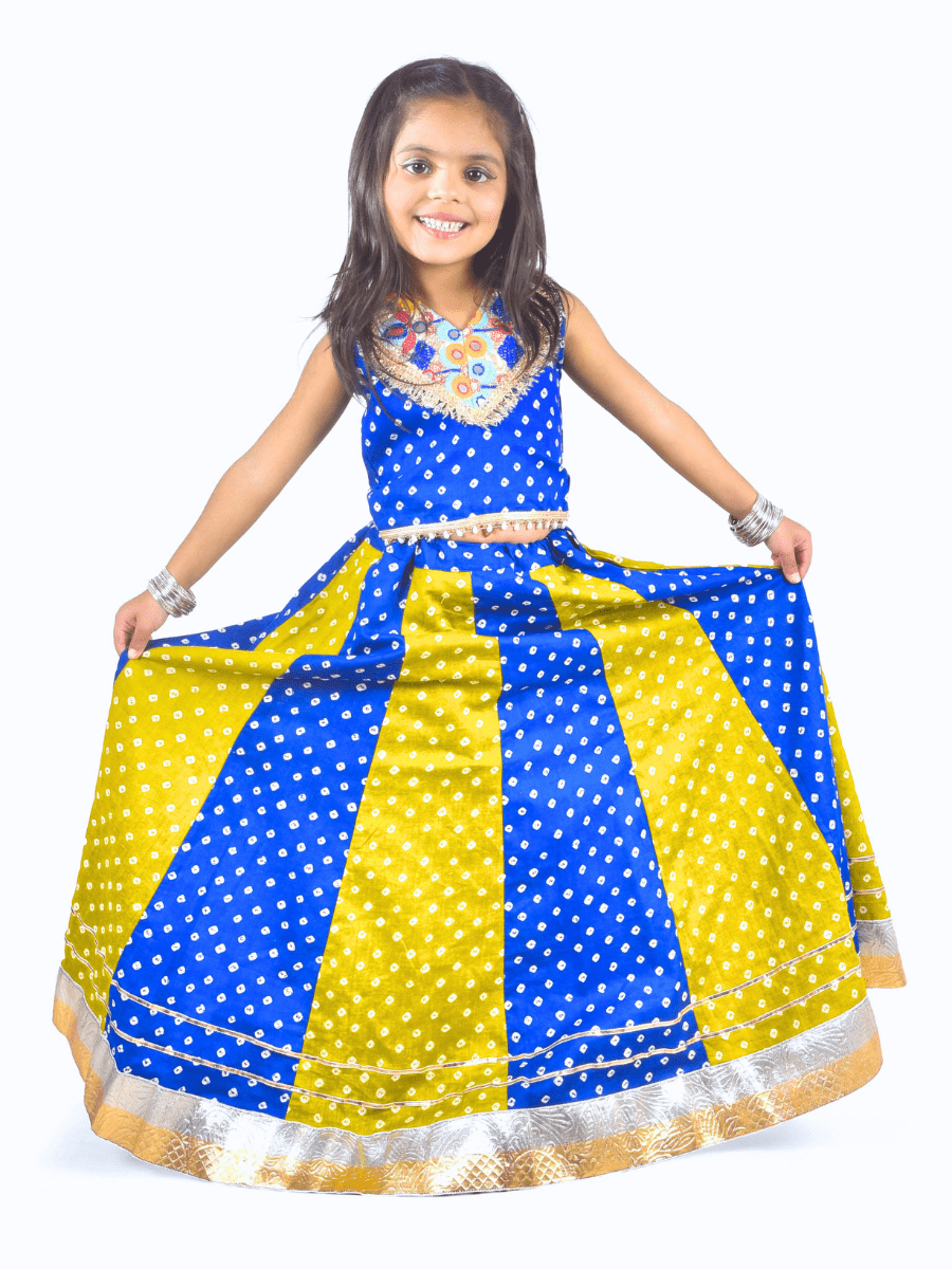 Blue & Yellow Bandhani Lehenga Choli