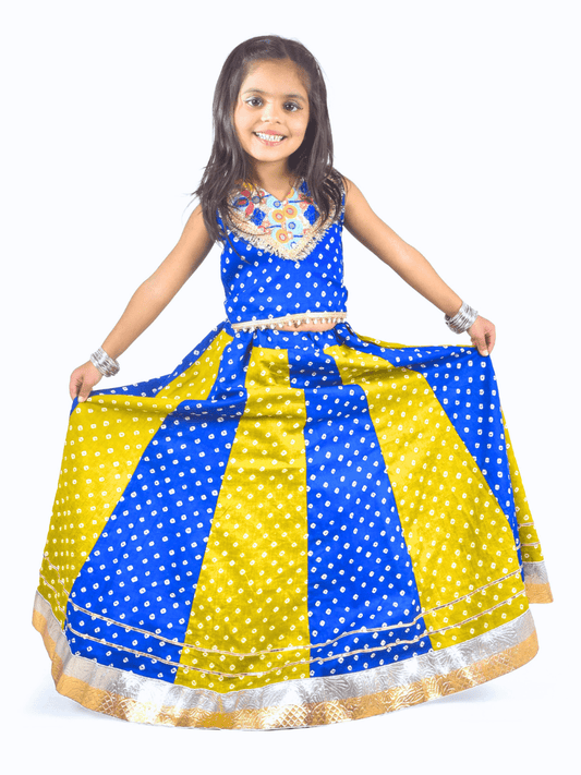 Blue & Yellow Bandhani Lehenga Choli