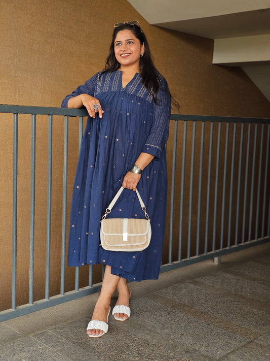 Breezy Indigo Gathered Fusion Dress
