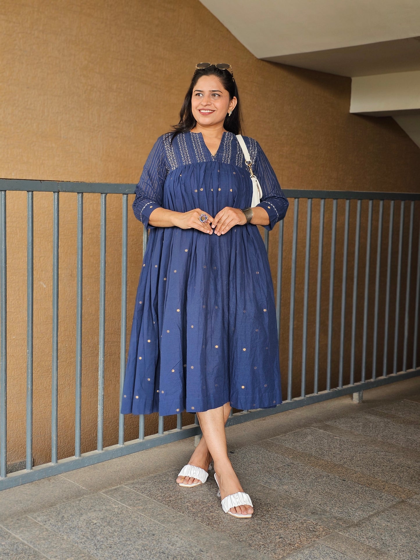 Breezy Indigo Gathered Fusion Dress