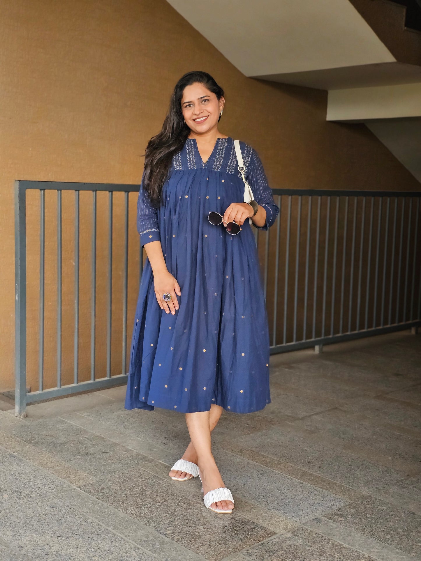 Breezy Indigo Gathered Fusion Dress