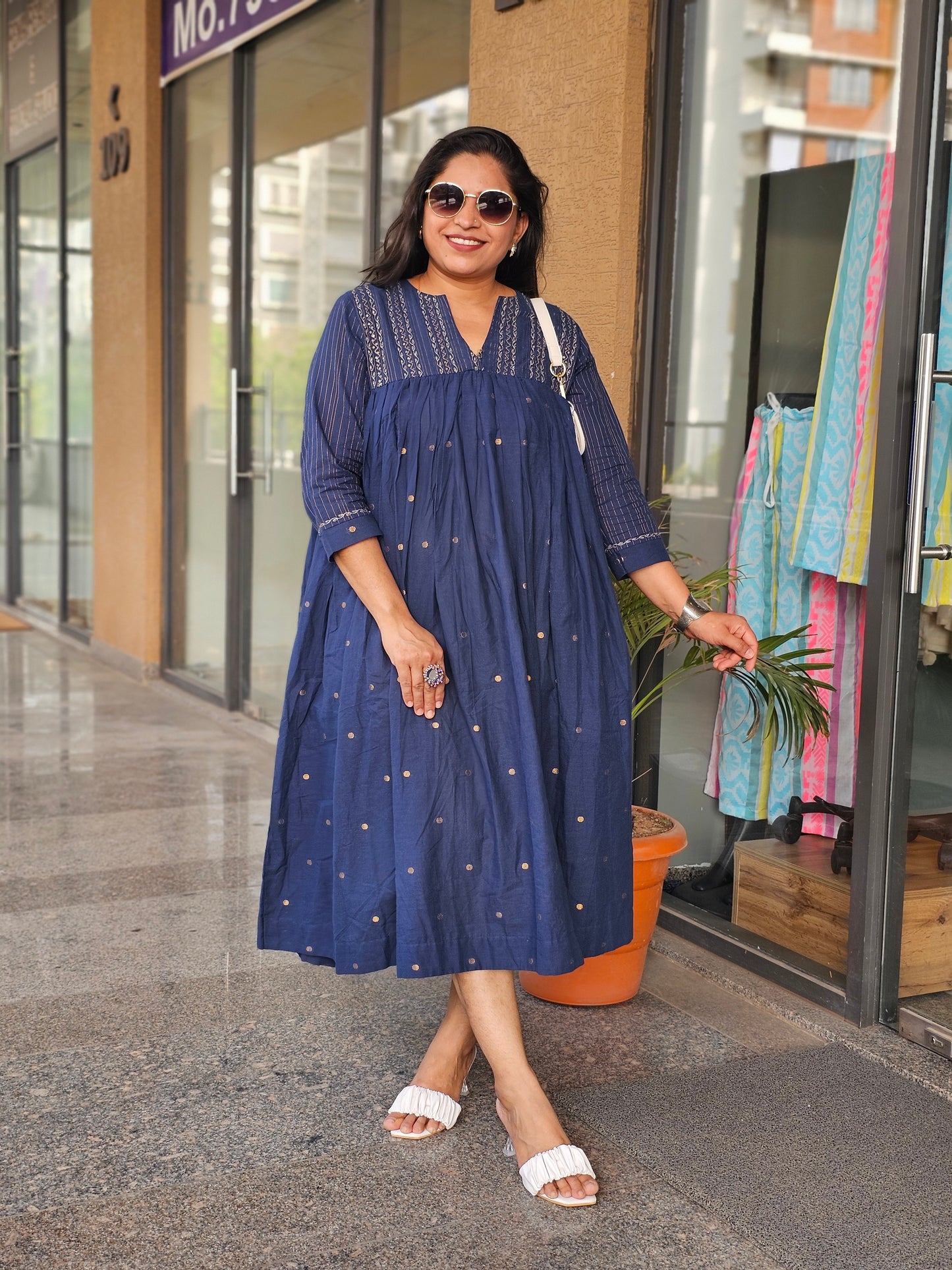 Breezy Indigo Gathered Fusion Dress