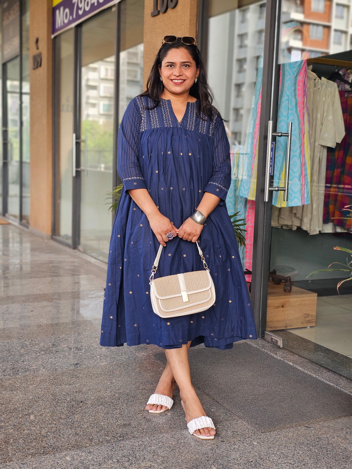 Breezy Indigo Gathered Fusion Dress