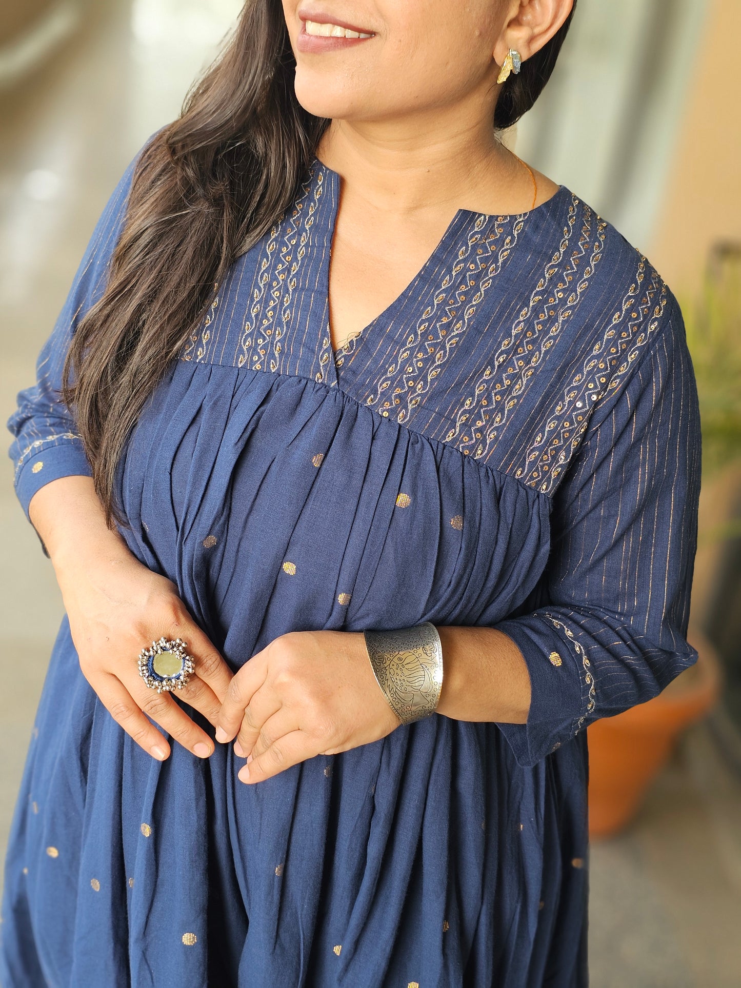 Breezy Indigo Gathered Fusion Dress